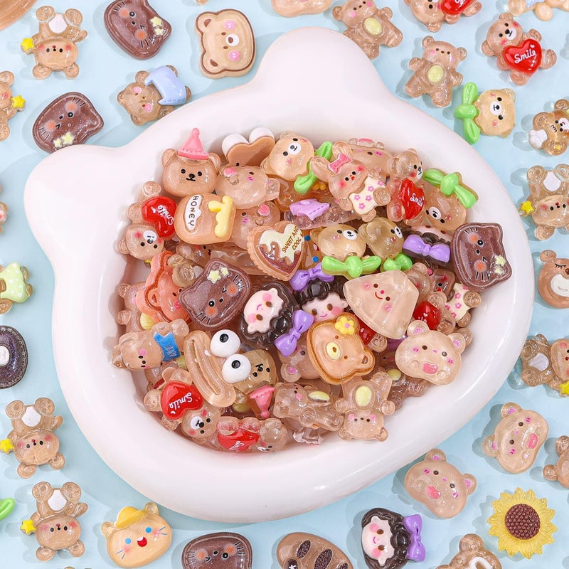 Glitzest 100PCS TINKRSTUFF Brown Slime Charms Jelly Cute Flatback Resin Charms for Slime, Random Kawaii Decoden Charm for Embellishments Phone Junk Case Charms Bulk, Hairpins Scrapbooking Crafting & DIY Decor - Image 4